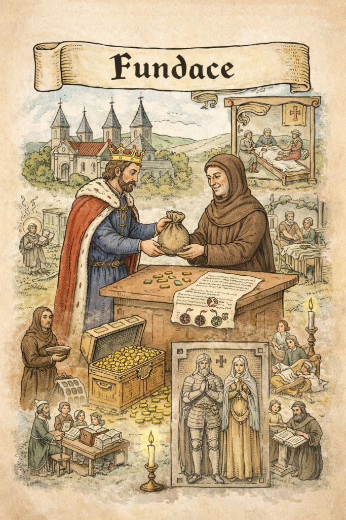 Fundace Středověká fundace – donátor předává majetek církevní instituci na základě listiny.