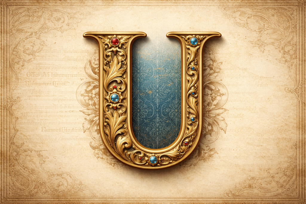 Slovník U Slovník U - Iluminované písmeno U ve stylu středověkých rukopisů